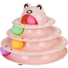 (Pink) Cat Toys Interactive for Indoor Cats Kitten Toy Fun Roller 4 Level Cat Teaser Ball Toys with 4 Colorful Balls Kitten Puzzle Toys for Boredom