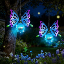 2 Pack Solar Powered Hanging Butterfly Lights, IP44 Waterproof Outdoor Solar Lantern, Decorative Lighting for Patio, Lawn, Balcony, Yard, Garden