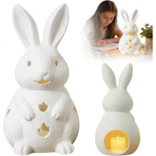 (15cm) Easter Bunny Candle Holder Home Decor Figurine, Easter Hollowed-Out Rabbits White Resin Bunny Rabbit Candle Holder