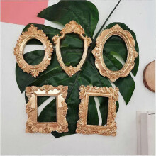 Vintage Gold Frames, 5 Pack Baroque Style Resin Picture Frames, 5 Shapes for Crafts Decorating