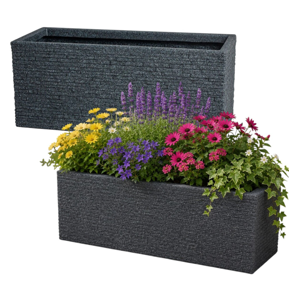 Strata 2 Slate Brick Effect Trough Planter Ash Plastic 60Cm Grey