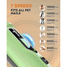 (blue) 7-Speed Pet Nail Grinder with Light  Heavy Duty, Whisper Quiet Nail Trimmer for Dogs, Cats, Birds & Small Animals  Single-Handed Operation
