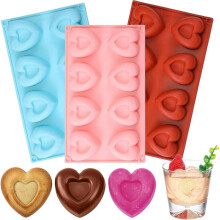 3 Pack Heart Shaped Silicone Molds Nonstick Heart Chocolate Muffin Molds for Valentine's Day Candy, Brownies, Tartlets, Soaps, Pudding, Dessert Baking