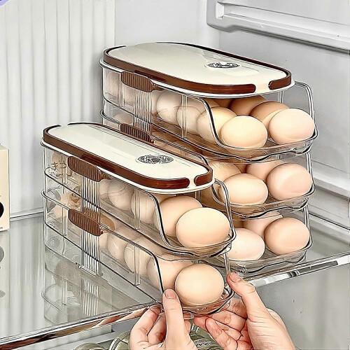 (2layer) Egg Dispenser for Refrigerator, Rolling Egg Organizer, Stackable BPA-Free Egg Container Holds, Fresh Egg Holder for Countertop Storage 1