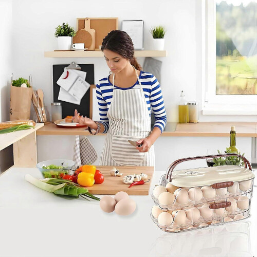 (2layer) Egg Dispenser for Refrigerator, Rolling Egg Organizer, Stackable BPA-Free Egg Container Holds, Fresh Egg Holder for Countertop Storage 2