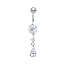 Jewelco London Sterling Silver Cubic Zirconia Tears of Joy with Stainless Steel Belly Bar & Ball - GBB42