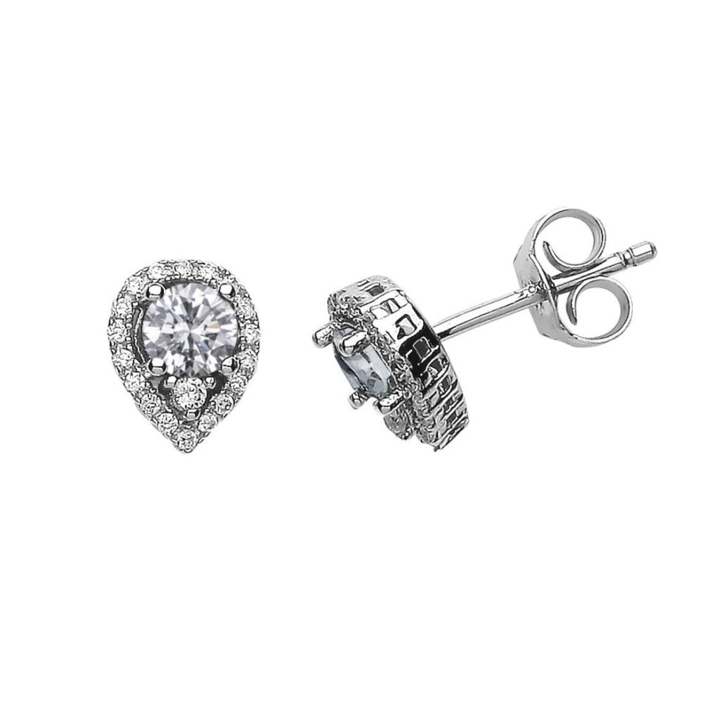 Jewelco London Ladies Sterling Pear Cubic Zirconia Tears Of Joy Stud Earrings - Gve397 Silver