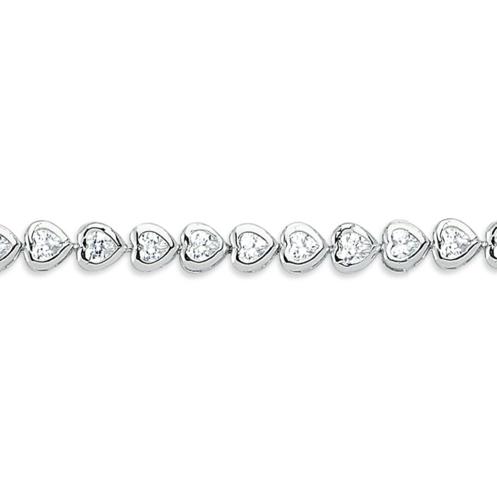 Jewelco London Ladies Rhodium Plated Sterling Heart Cz Love Hearts Tennis Bracelet 5Mm 7.5 Inch - Gvb547 Silver