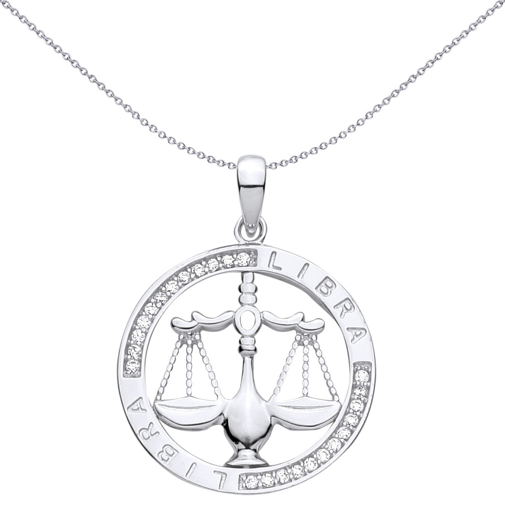 Jewelco London Sterling Cz Zodiac Pendant Libra - Gvp736li Silver