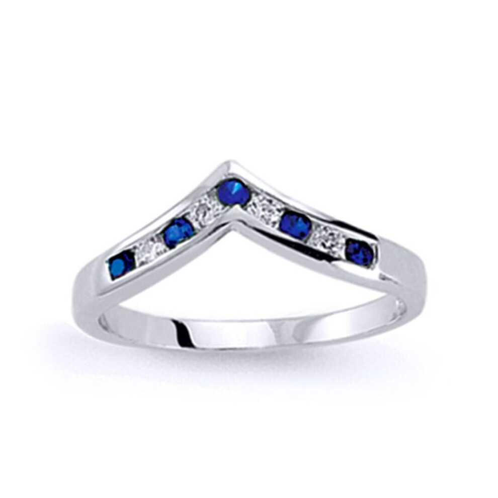 Jewelco London (O) Sterling Silver Sapphire-Blue Cubic Zirconia Channel Set Alternating Wishbone Eternity Ring - Gvr491sap