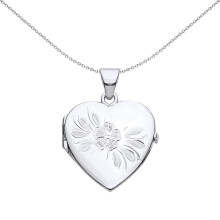 Jewelco London Ladies Rhodium Plated Sterling Silver Flower Leaves Engraved Love Heart Locket Pendant Necklace - LK61