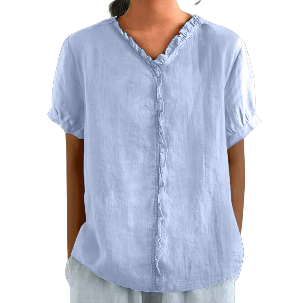 Sky Blue Women Short Sleeve Crewneck Color Casual- Xxl