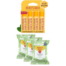 Burt's Bees Bundle-Original Beeswax Lip Balm, 4Tubes, 0.15 oz.+Aloe Vera Face Wipes, for Sensitive Skin, 30 Ct. (3-Pack) (Aloe Vera + Lip Balm Bundle)