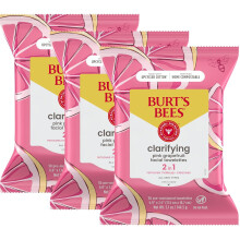 Burt's Bees Pink Grapefruit Face Wipes, for All Skin Types, Hydrating Makeup Remover & Facial Cleansing Towelettes, 30 Ct. (3-Pack) (Rose)