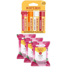 Burt's Bees Bundle - Grapefruit, Mango, Coconut & Pear, Pomegranate 4Tubes, 0.15 oz+Rose Water Face Wipes, 30 Ct 3Pack (Rose Water + Lip Balm Bundle)