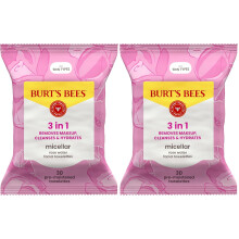Burt's Bees Facial Towelettes, Micellar with Rose Water, All Skin Types, 30 ct Pack of 2 | Pre-Moistened | 99.5% Natural Origin