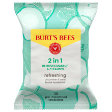 Burt's Bees Refreshing Cucumber & Mint Facial Towelettes, 100% Plant Based Cloths; 99% Natural Origin; Removes Makeup and Cleanses;