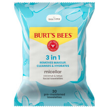 Burt's Bees Micellar Coconut & Lotus Facial Towelettes, 100% Plant Based Cloths; 99% Natural Origin; Remove, Makeup, Cleanse, Hydrate;