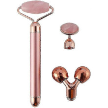 Electric Jade Roller Face Massager,3-in-1,100% Natural Rose Quartz Facial Roller