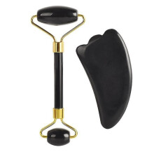 (Chocolate) Jade Facial Roller Guasha Sets Natural Crystal China Traditional Massage Stones Home Diy Spa Tools For Skin Health Care Slimming