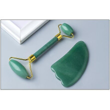 (Army green) Jade Facial Roller Guasha Sets Natural Crystal China Traditional Massage Stones Home Diy Spa Tools For Skin Health Care Slimming