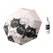 Elegante ombrello pieghevole a tema gatto, tessuto del telo idrorepellente, design compatto a 3 pieghe per i viaggi, massima protezione da sole e