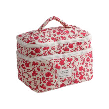 Trendy Floral Pattern Cosmetic Bag-Rose red on white large