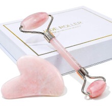 Jade Roller & Gua Sha, Face Roller, Facial Beauty Roller Skin Care Tools, Rose Quartz Massager for Face, Eyes, Neck, Body Muscle Relaxing And Relieve
