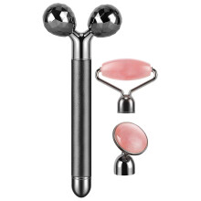 (Black) 3-in-1 Electric Jade Roller 3d Roller Facial Roller & Face Massager, Rose Quartz