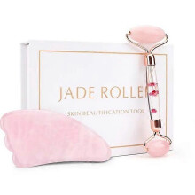 (Triangle set withbox) Slimming Face Massager Rose Quartz Roller Natural Jade Facial Massage Roller Stone Skin Massage Face Massager Lifting Tool