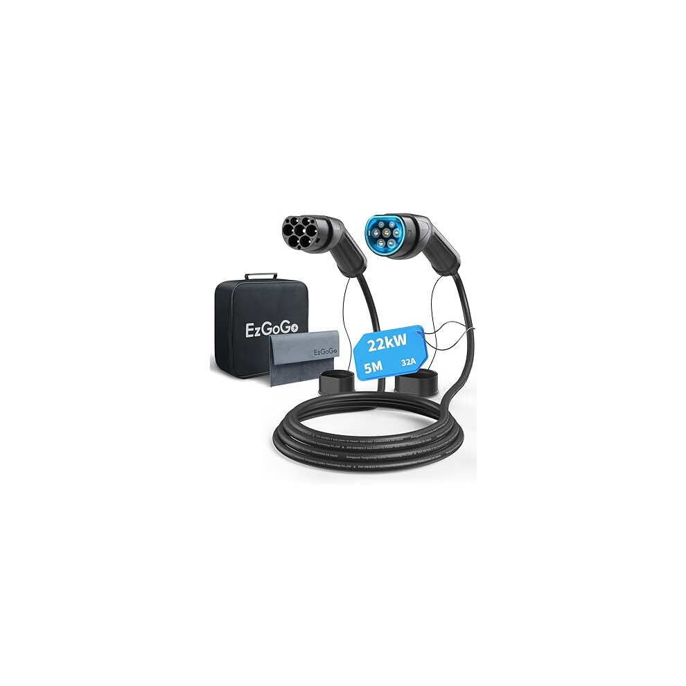 Ezgogo Type 2 Charging Cable, 32A / 22Kw / 3 Phase / 5 Meter/Mode 3, Type 2 To Type 2 Ev Charging Cable Facilitates 1234568891339