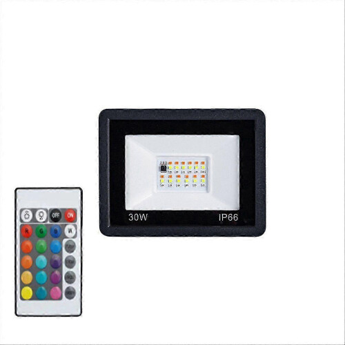Faro RGB da esterno da 30W, IP66, con telecomando.
