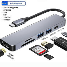 6-in-1 USB-C-Hub mit 4K-HDMI, SD/TF-Kartenleser und PD-Ladefunktion – Dockingstation für Laptop/PC