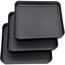 Set mit 3 Schuhregalen aus Kunststoff mit Abtropfschale und kleiner Schuhmatte, 35 x 27 x 3 cm