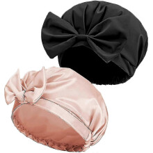 Verstellbare, wiederverwendbare, wasserdichte Duschhaube mit Schleife für europäische Frauen und Mädchen