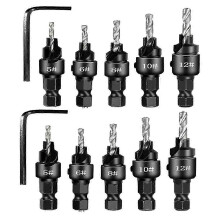 2 Sets of 5pcs Hexagonal Handle Countersunk Drill Steel Hole Opener for Wood Taper Hole Integrated Drill Bit