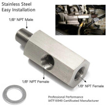 1/8inch NPT Oil Pressure Sensor Tee to NPT Adapter for Turbo Supply Feed Line Meter