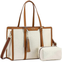 Gro?e Laptop-Handtasche f??r Damen, beigebraun, 15,6 Zoll, vielseitig einsetzbar