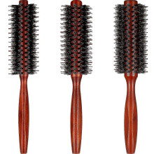 Runde Haarbürste mit Holzgriff und Wildschweinborsten (10/12/14 Reihen) für Frauen und Mädchen in Europa