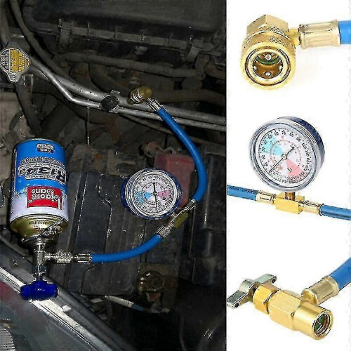Car refrigerant refill tool with meter for R134a systems