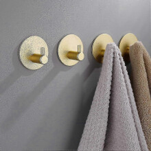 Adhesive Wall Hooks for Towels - 4 Pack Bathroom Storage, Gold Finish