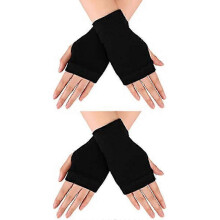 Blulu 2 Paar fingerlose, warme Handschuhe mit Daumenloch, bequeme, halbfingerlose Fahrhandschuhe, Strickf?ustlinge f??r Damen und Herren