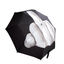 Cooler, modischer schwarzer Regenschirm mit neuem Mittelfinger-Design