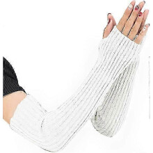 Women Girls Knit Soft Stretchy Fingerless Gloves Arm Warmers Long Gloves White 1 Pair