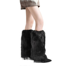 Dames beenwarmers van bont, winterse lange laarsmanchetten, pluizige schoenovertrekken, feestkostuum voor feestdagen, festivals, optredens, bruin A15