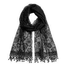 Lichtgewicht, vrouwelijke damessjaal met bloemenkant en franjes, vintage doorschijnende mesh met kwastjes, omslagdoek voor trouwjurkcapes, wit