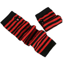 Women's Wrist Arm Mittens Long Hand Warmer Fingerless Striped Gloves