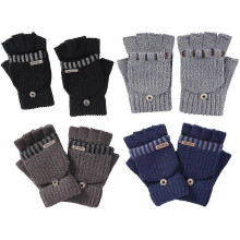 4 Pairs Thermal Insulation Fingerless Texting Wool Gloves for Women and Men Winter Warm Knitted Convertible Mittens Flap