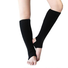 1 Pair Women Girls Ballet Dance Stirrup Leg Warmers Ribbed Knitted Solid Color Toeless Latin Knee High Socks Yoga Sports Warm Cover Sleeves off white