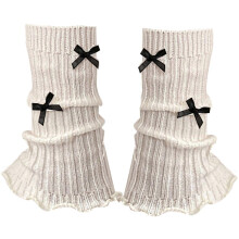 Womens Girls Ballet Style Ribbed Knitted Stretch Leg Warmer Sweet Bowknot Ruffled Trim Leg Cover Footless Boot Socks purple bow
